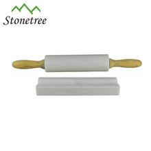 Noodle White Marble Stone Rolling Pin With Wood Grip